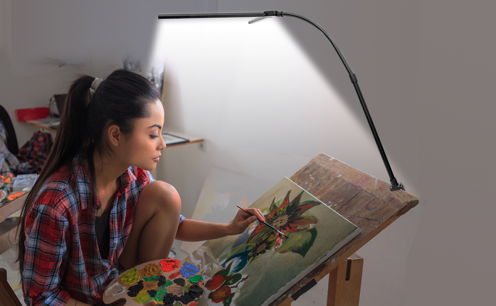 LED лампа для столу Doppelkopf з регулюванням яскравості, 24W, 80см, для дому/офісу, денне світло, лампа сови, кріпиться на стіл (чорний)