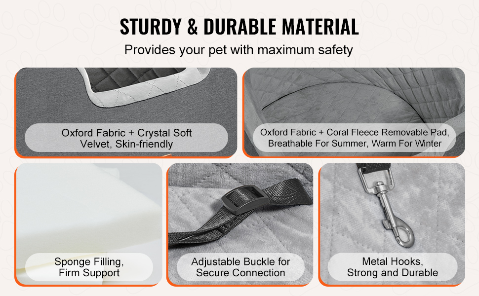 Автокрісло для собак VEVOR, 560x508x410 мм, з кишенею, поводок, м'яка підкладка, для собак до 25 кг, сірого кольору