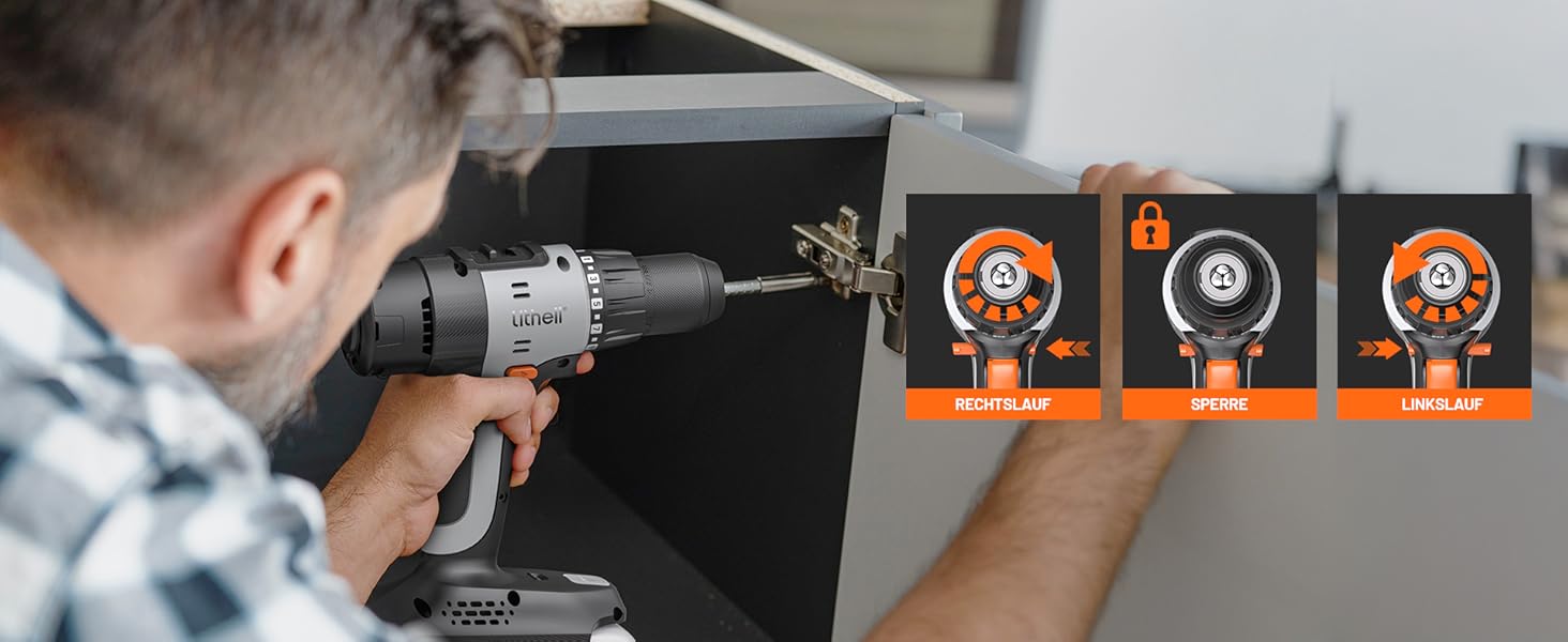 Акумуляторний дриль-шуруповерт Litheli 20V з акумулятором 10000mAh, 60 Nm, 17+1 ступенів, патрон 13 мм, 2 швидкості, LED-підсвічування, для дому