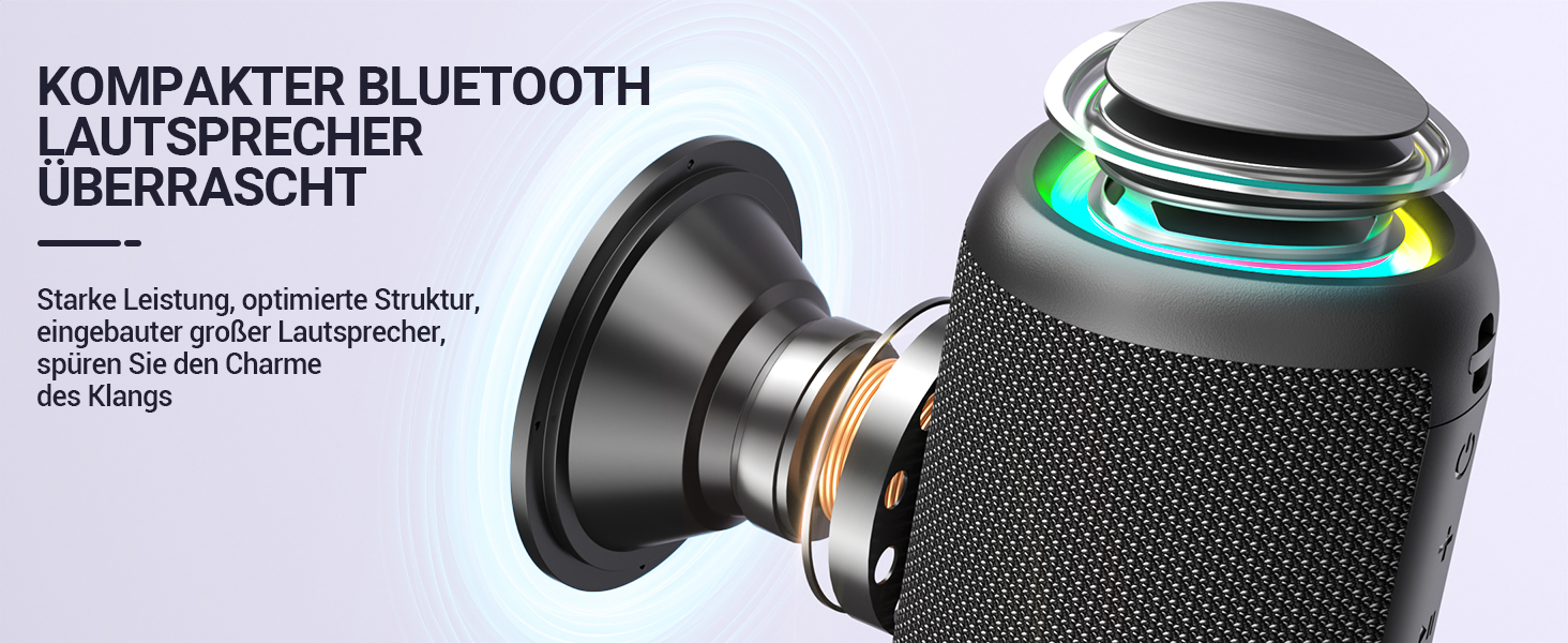 Портативна Bluetooth колонка UOHHBOE з RGB підсвічуванням, 15W, TWS, водонепроникна IPX5, AUX, TF картка, 15 годин роботи