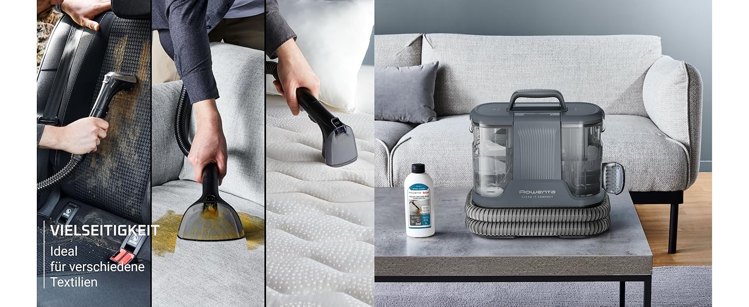 Rowenta Clean It - портативний відпарювач для килимів, 750 Вт, зелений/чорний, IN5020F0. Знімний бак 2.3 л, 5 насадок