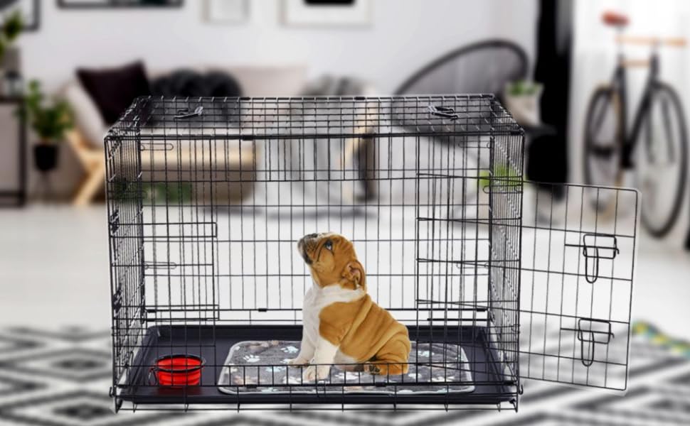 Клітка для собак Arebos 77,5 x 53 x 59 см | Транспортна переноска для собак, складана | Чорна клітка для собак | Клітка для собак з 2 дверцятами