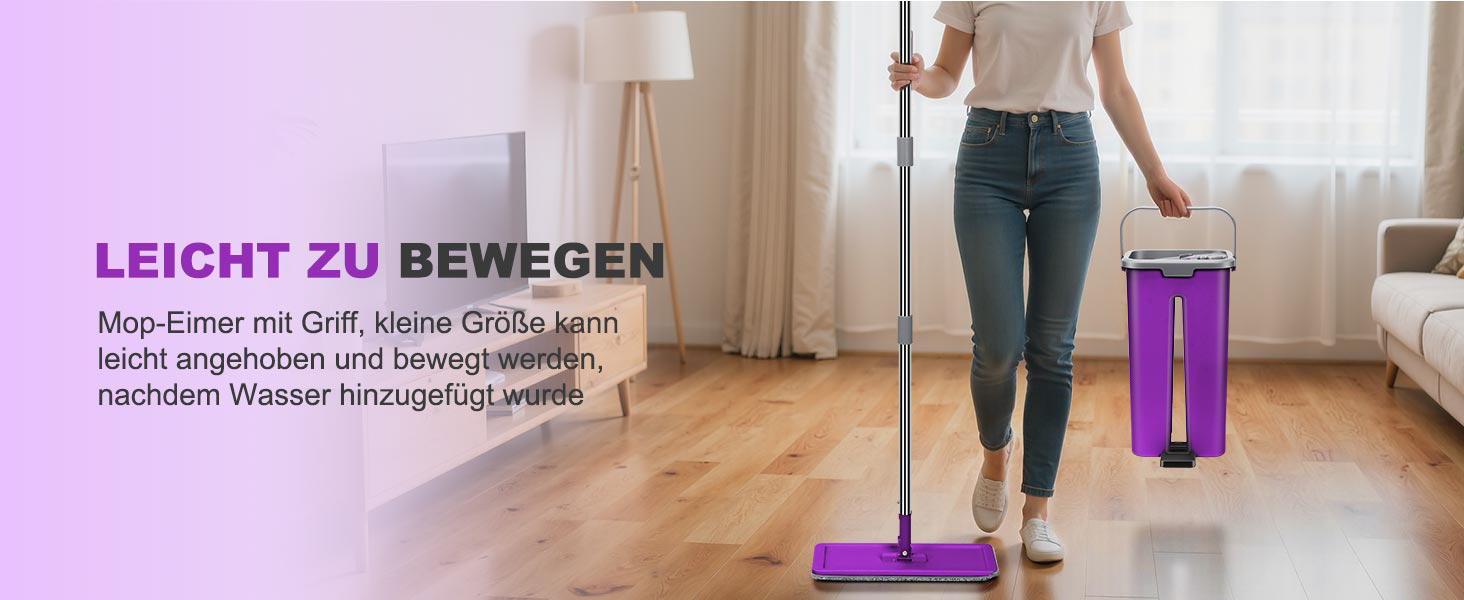 Набір для миття підлоги Masthome з відром: плоский моп, 3 мікрофібрових насадки, відро з нержавіючою сталею, моп з функцією віджиму, для прибирання підлоги