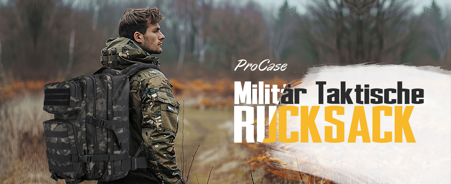 Тактичний рюкзак ProCase 40 л для армії, туризму, полювання, кемпінгу, водонепроникний, камуфляж чорний