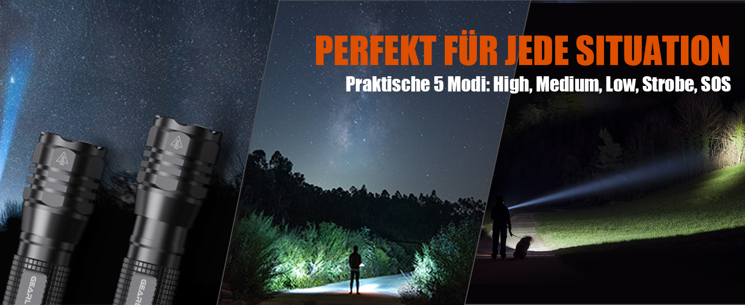 LED ліхтарик GEARLITE 4000 Lumen: 2 шт. в комплекті, водонепроникний, з зумом, для кемпінгу, туризму, надзвичайних ситуацій