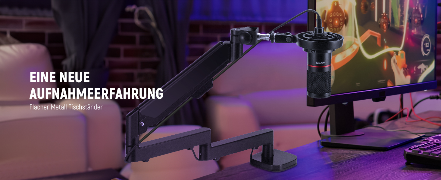NEEWER Тримач для мікрофона MS002 - настільний, з демпфером, поворотний, з кабелеуправлінням, для подкастів, ігор, стрімінгу