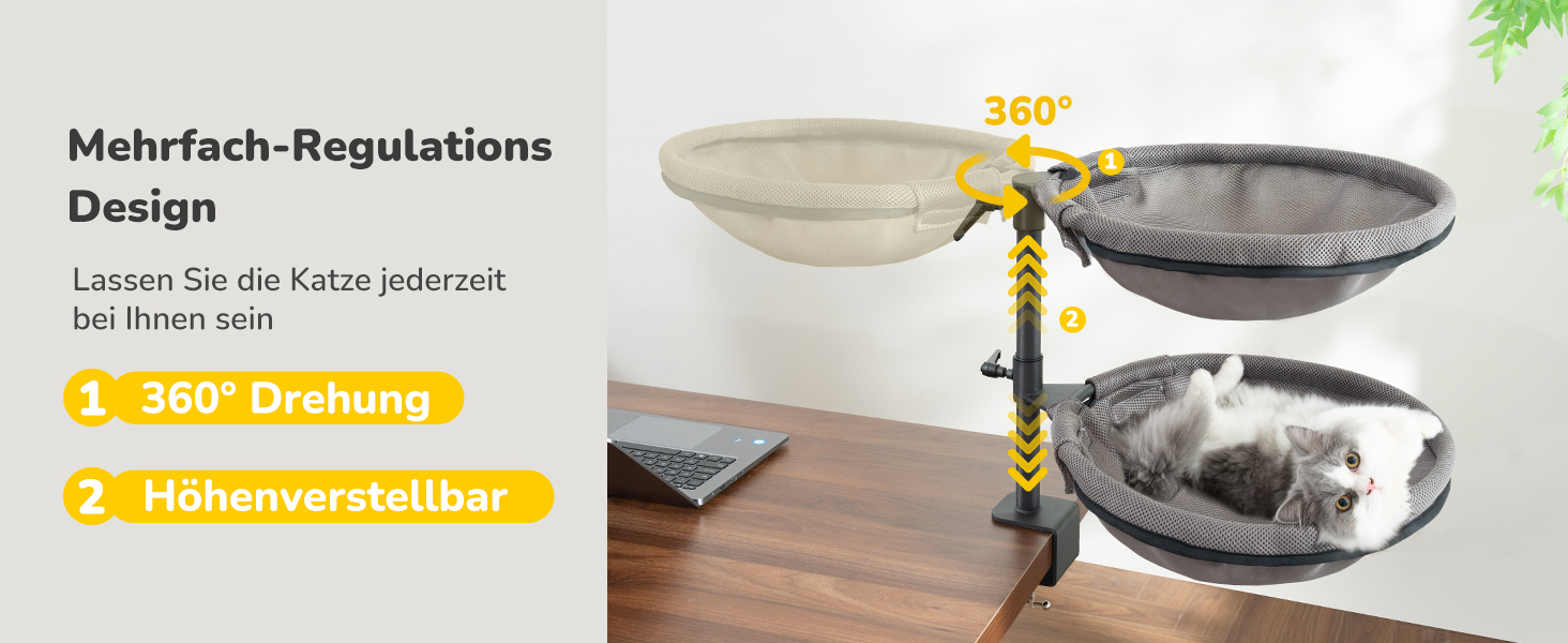 Підвісне ліжко для котів CATISM 360° обертання, лежанка, гамак, кошик для сну, підвісне ліжко для котів, 36x38 см, до 20 кг