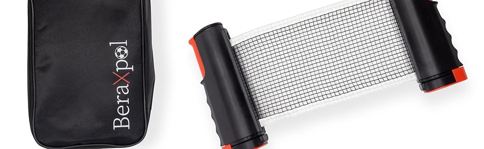 BERAXPOL Набір для настільного тенісу преміум-класу, портативний, з висувною сіткою | 3 м'ячі | Сумка для перенесення | Сімейний відпочинок | Подарунок