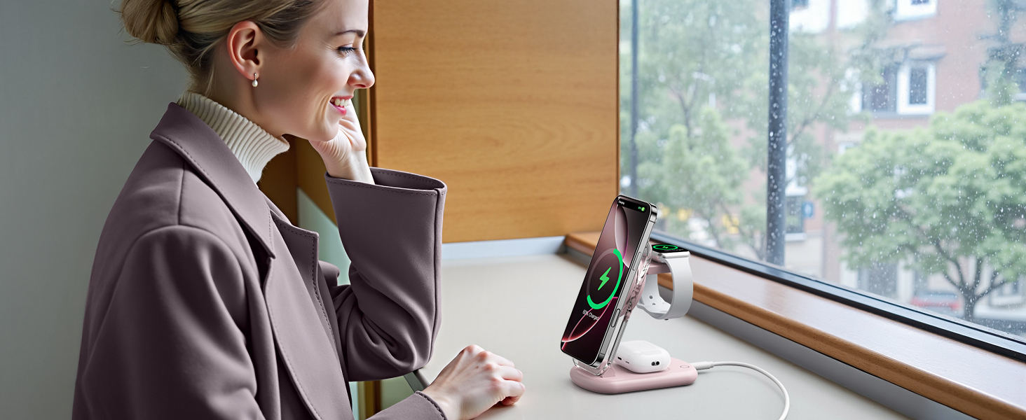 Зарядний пристрій MagSafe 3-в-1 для iPhone та Apple Watch/AirPods (Рожевий)