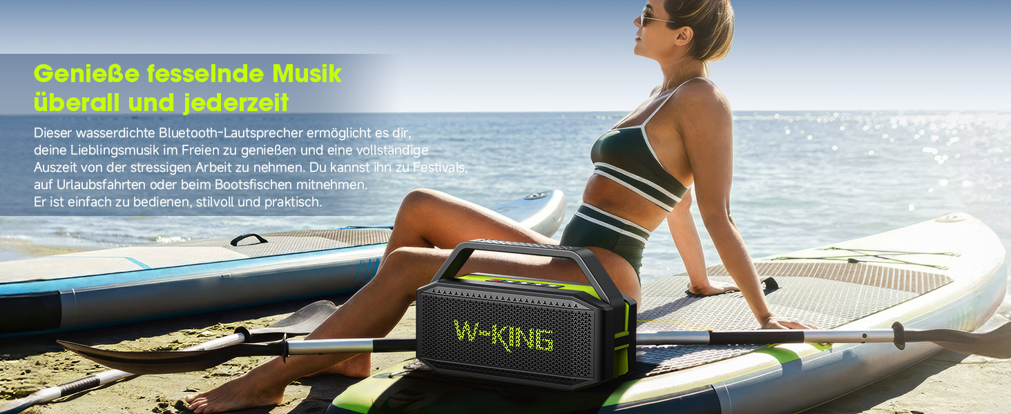 W-KING Bluetooth колонка 100W (60W) IPX6, портативна, глибокий бас, до 40 годин, TF/AUX/EQ, зелена