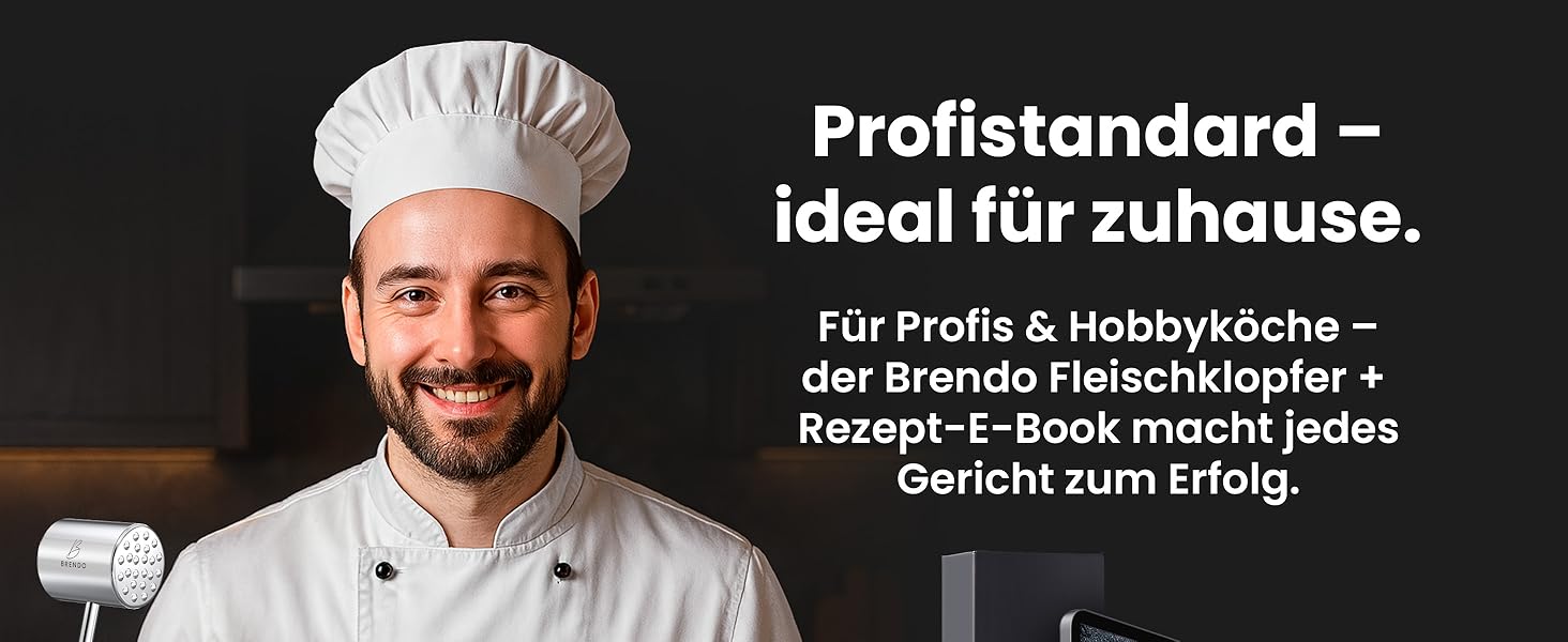 Преміум Fleischklopfer від Brendo: м'ясорубка з масивного нержавіючої сталі, двостороння, з плоскою та зубчастою поверхнею для будь-якого м'яса, + E-Book рецептів, придатна для миття в посудомийній машині, шніцельниця
