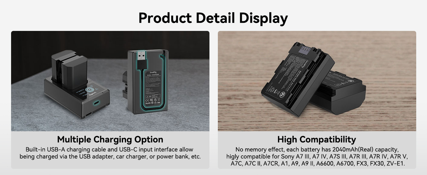 Запасні акумулятори SMALLRIG NP-FZ100 для камер Sony (2 шт.) 2040mAh з LCD-дисплеєм та зарядним пристроєм