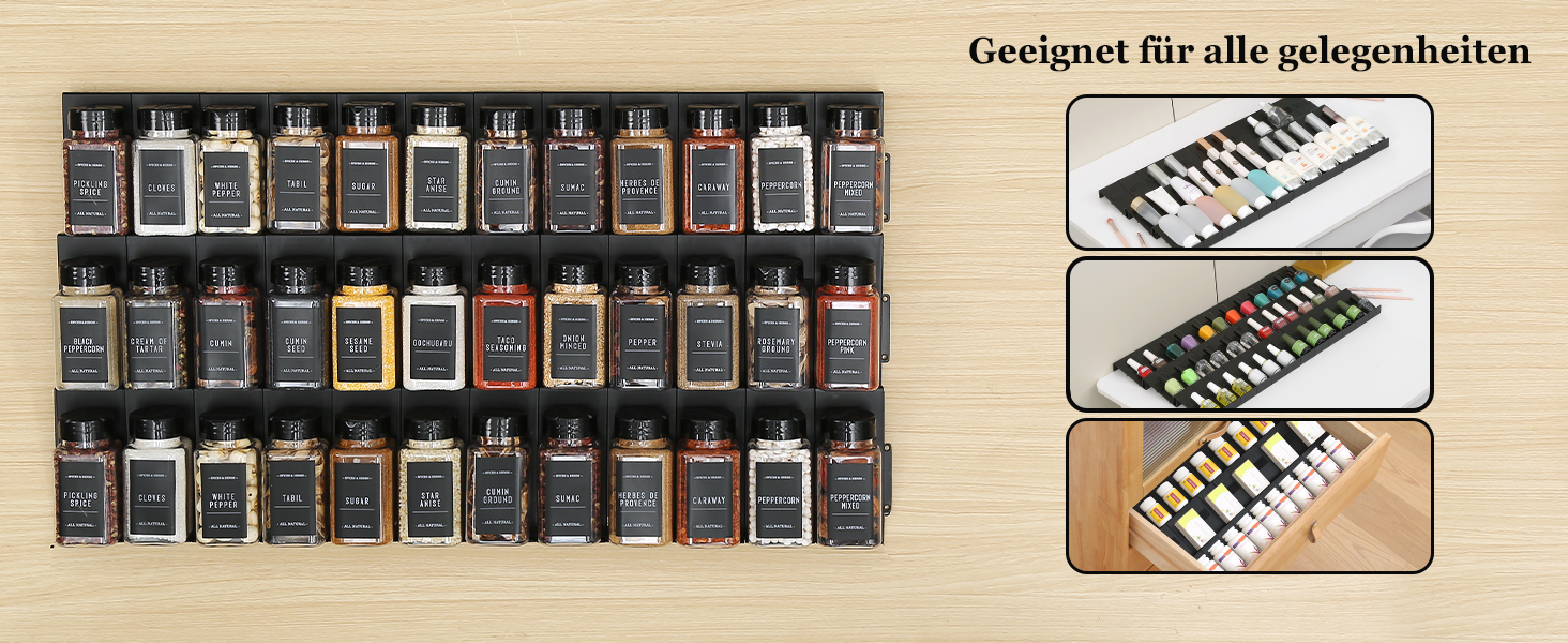 Організатор для спецій Famhap, 24 шт. - полиці для спецій у ящик, кухонний органайзер для спецій, полиці для спецій (Чорний, 12 шт.)