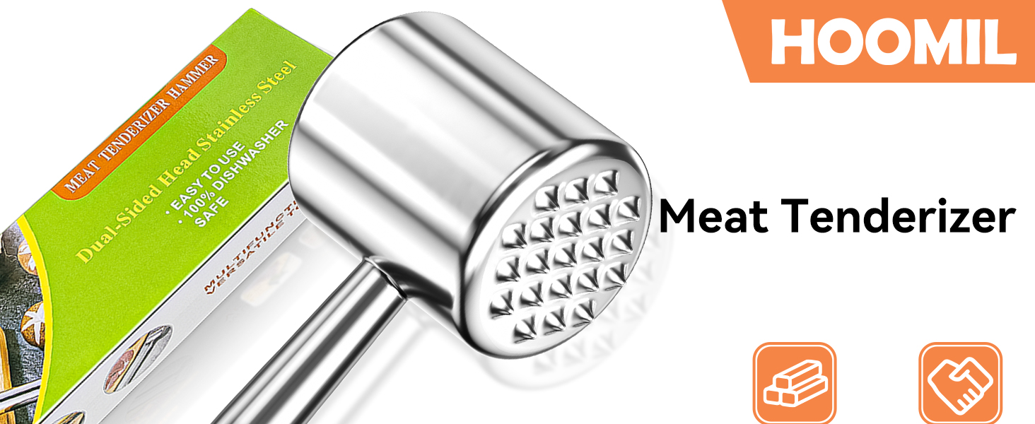 Клобак для м'яса HOOMIL, двосторонній антипригарний, для шніцелів та стейків, з нержавіючої сталі, з неслизькою ручкою