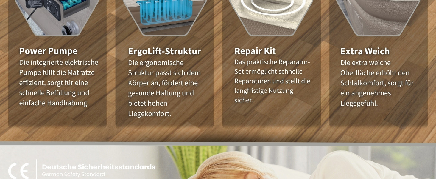 Надувний матрац самонадувний Heimfleiss® 150x200 см | Преміум якість | Для гостей та кемпінгу | З насосом (2 особи, Бежевий)