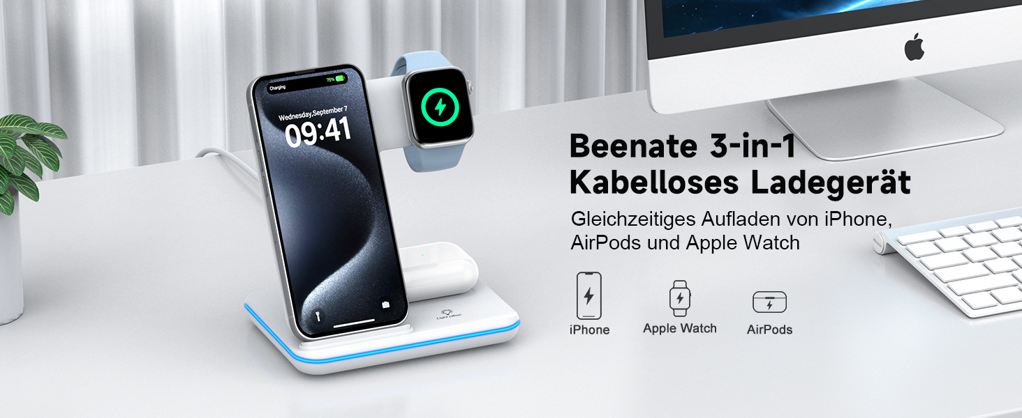 Бездротова зарядка 3-в-1 для Apple iPhone, Apple Watch та AirPods (біла)