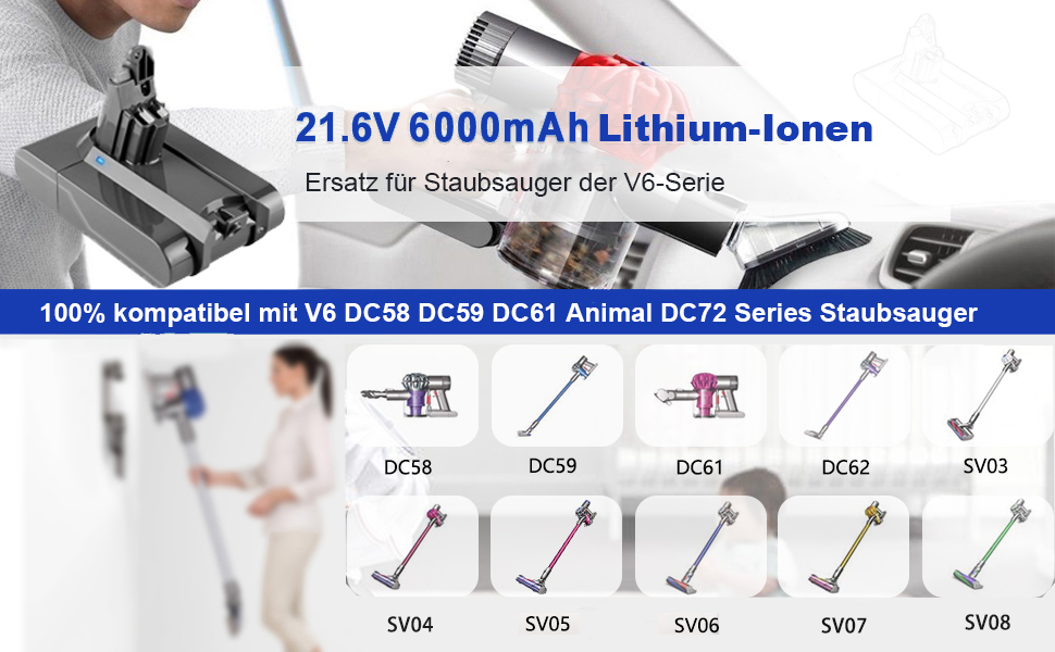 Замінний акумулятор Dyson V6 6000mAh (6.0 Ah) для пилососів DC58, DC62, DC59, DC61, DC72, DC74, SV03, SV05, SV06, SV07, SV09