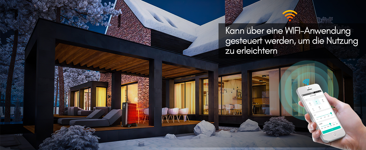 Електричний конвектор Daromigo 2000W з термостатом та Wi-Fi, IP24, настінний, інфрачервоний, чорний. Економне опалення.