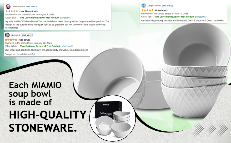 Набір мисок Miamio Palmanova (білий) – 6 шт. по 800 мл – сучасний дизайн, матове покриття