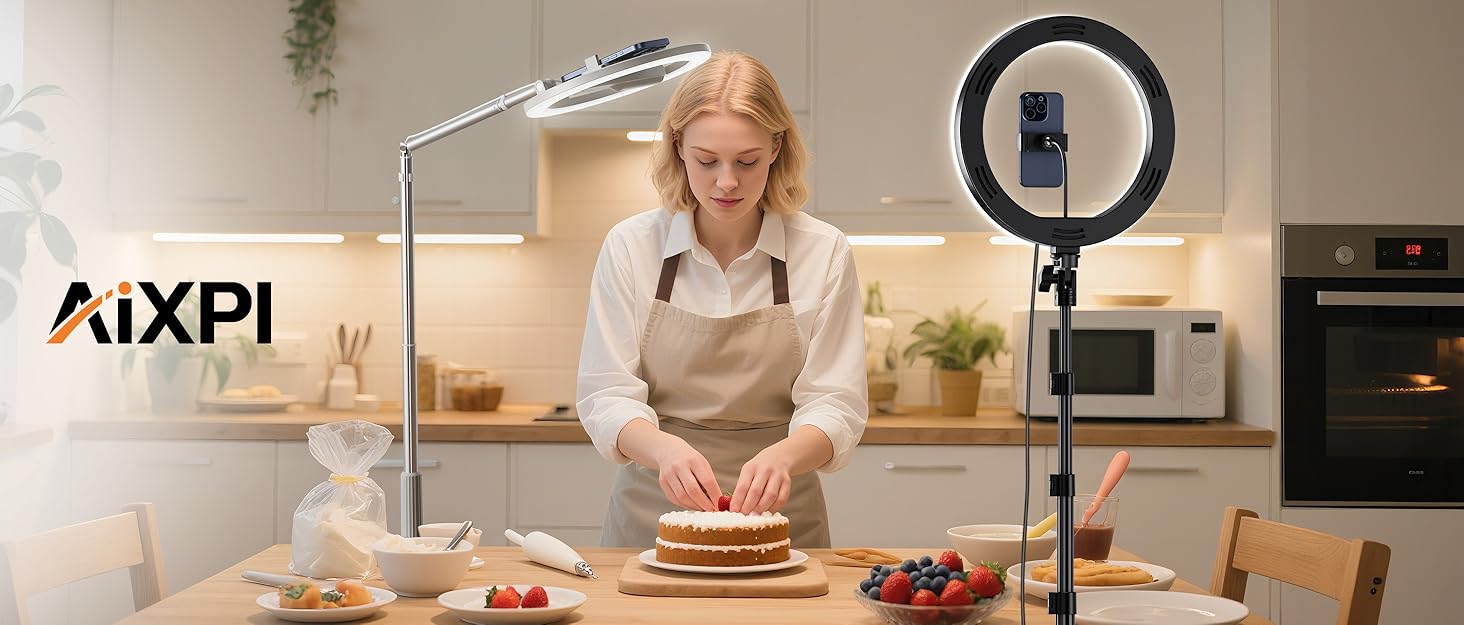 LED-кільцеве світло AIXPI 10 дюймів зі штативом та тримачем для телефону, для стрімінгу та YouTube, регульоване освітлення для фото та відео, 3 режими та 10 рівнів яскравості