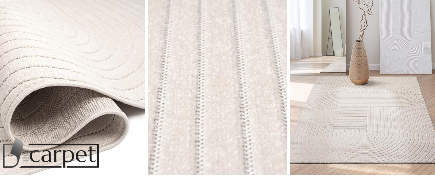 Килим Santo Plus для вітальні та спальні: якісний, легкий у догляді, довговічний, сучасний дизайн, підходить для вулиці, кремовий, 160 x 220 см