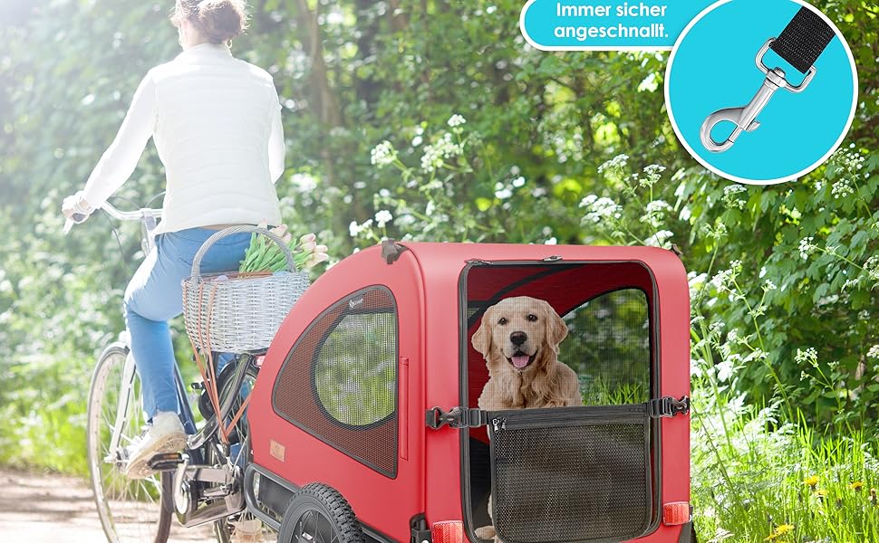 KESSER® Переноска для собак Боксер 2-в-1: візок та велосипедний причіп - велика (250л), з прапорцем та сумкою - 600D Oxford Canvas, складана SmartSpace, до 45кг (червоний/чорний)