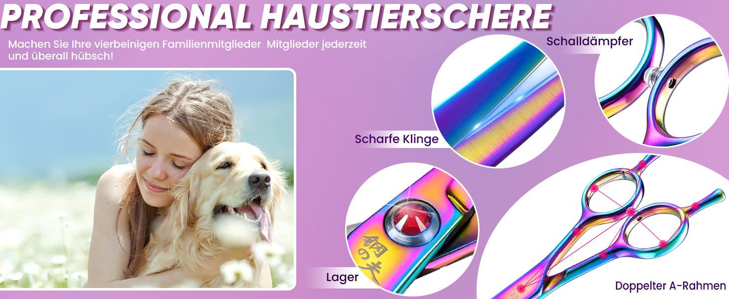 Професійна шерстьрізка Chunker для собак середніх та великих порід, японська сталь 440C, кольорова (Rainbow-curved)