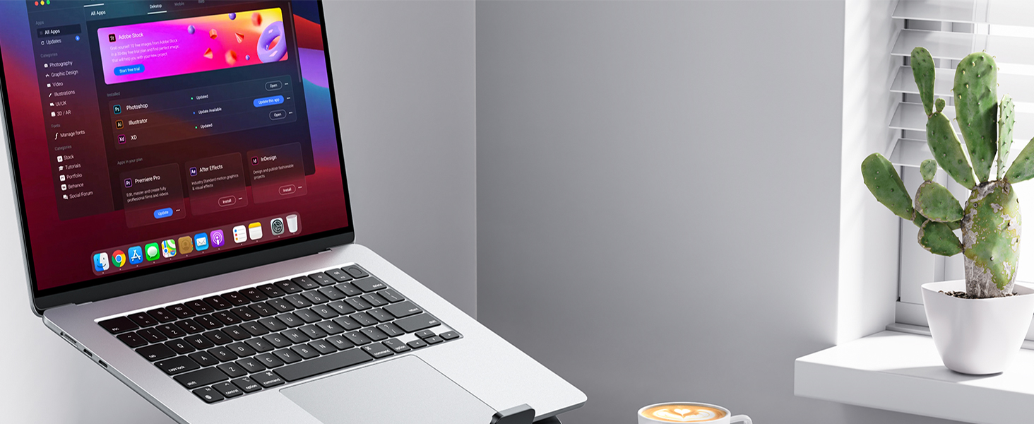 Підставка для ноутбука OMOTON, міцна металева основа, 360° обертання, складана ергономічна підставка для ноутбука – для 15-дюймових MacBook та ноутбуків – класичний чорний колір