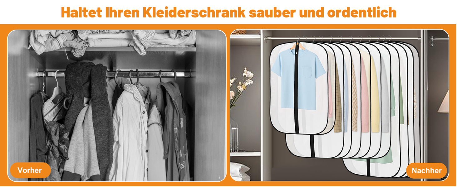 12 містких мішечків для одягу Dntorx 100 x 60 см, PEVA, прозорі, з блискавкою. Захист для костюмів, сорочок, суконь, пальто.