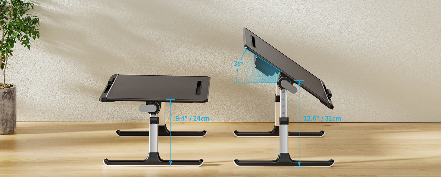 Столик для ноутбука SAIJI 60x45 см з регульованою висотою, з підставкою для книг, ящиком та кріпленням для планшета. Чорний.