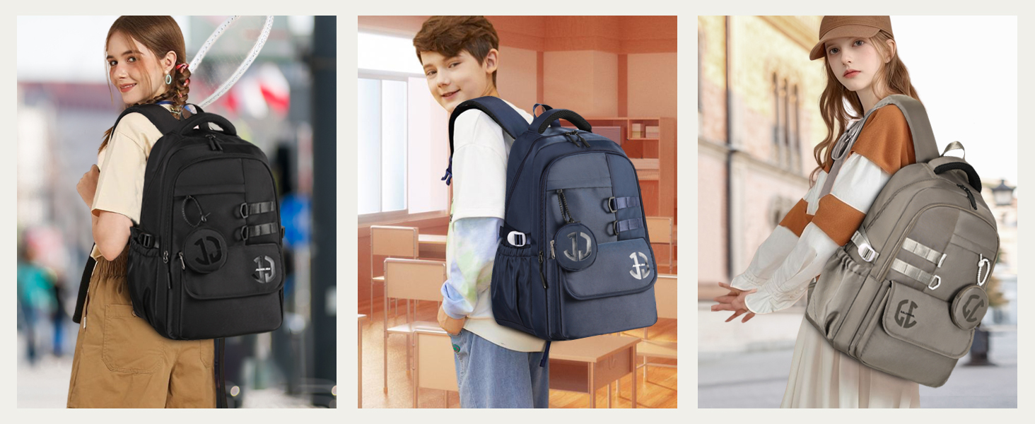 Водонепроникний шкільний рюкзак JANSBEN для підлітків (хлопців та дівчат), багатоклековий дизайн для школи та подорожей, ідеальний для 5 класу, чорний