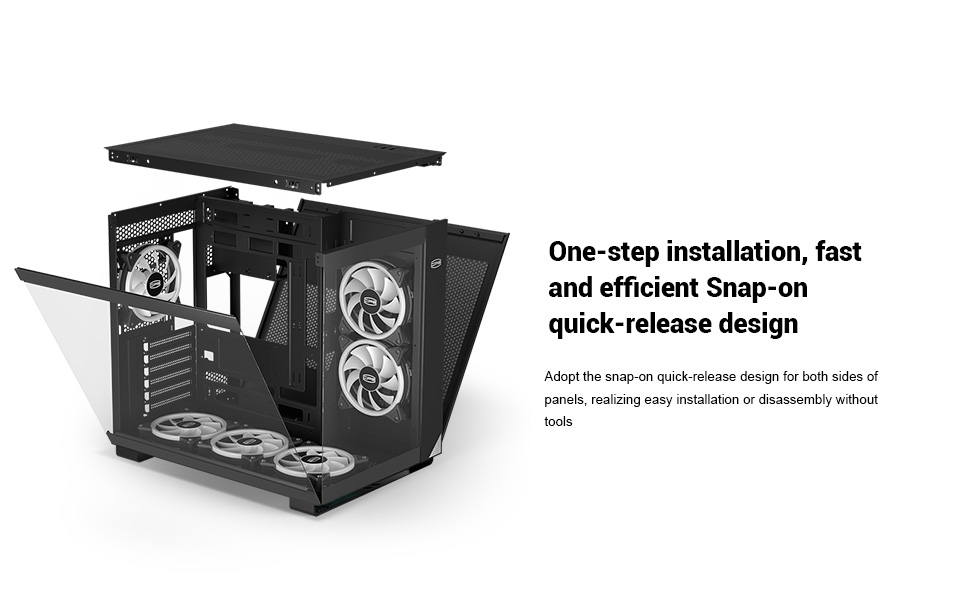 Корпус ПК Tower ATX C3T500 ARGB від PCCOOLER: 6 вентиляторів ARGB, підтримка RTX 40, подвійне скляне бокове вікно, чорний колір