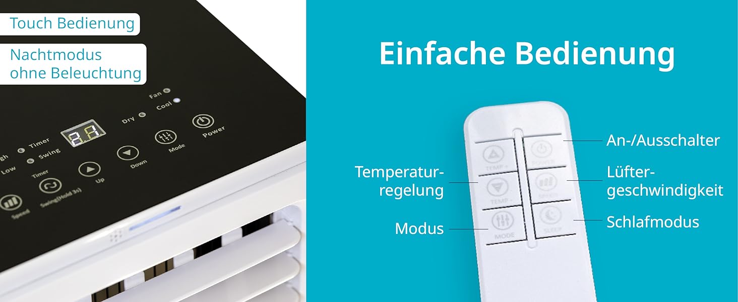 Мобільний кондиціонер Könighaus Smart | 7000 BTU (2,1 кВт) | 4-в-1: охолодження, осушувач, вентилятор, очищувач повітря | Керування через пульт та Alexa