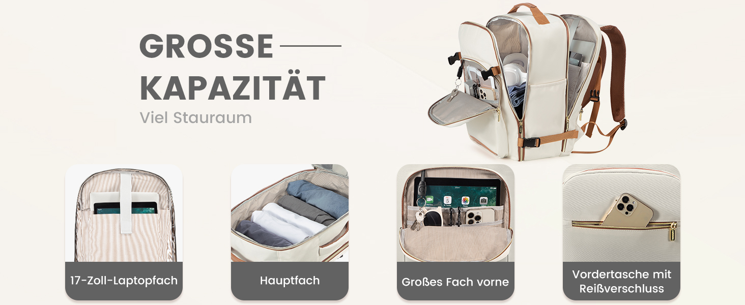 Рюкзак LOVEVOOK для ручної поклажі в літак, 40L, великий, для жінок, валіза-рюкзак, водонепроникний, для ноутбука 17 дюймів, для подорожей, бізнесу, роботи, відпочинку, хайкінгу, weekend (M, Бежевий+чорний)