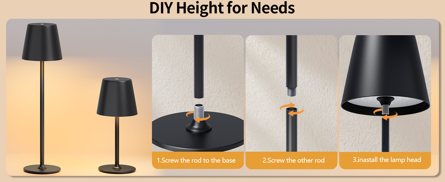 Світлодіодний настільний світильник акумуляторний бездротовий чорний, диммується, водонепроникний IP54