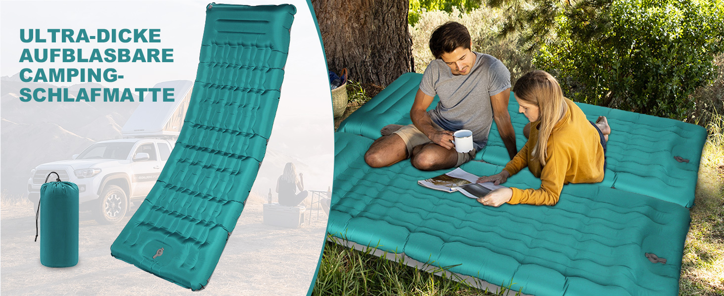SHANNA Self-Inflating Camping Air Mattress - Extra Thick 12cm Ultralight Sleeping Pad with Pillow - Foldable Thermo Mat for Hiking, Tent & Travel - Peacock Blue