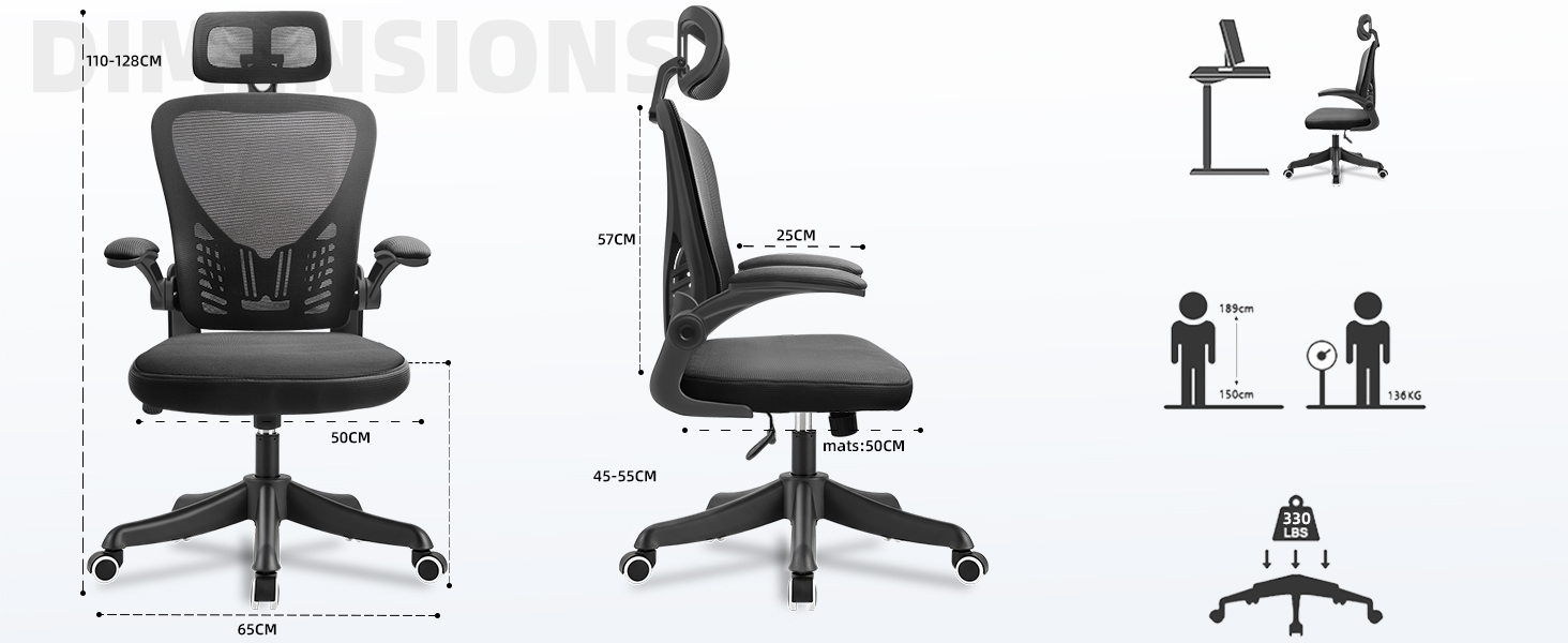 Ергономічне крісло для офісу та геймінгу з регульованою підголівником та підлокітниками, підтримкою попереку, дихаючою спинкою, регулюванням висоти та роликами. Чорний колір.