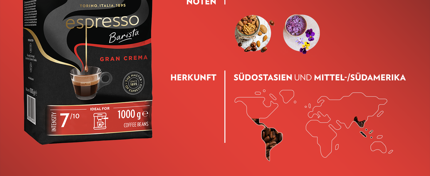 Кава в зернах Lavazza Espresso Barista, суміш Арабіки та Робусти, інтенсивність 9/10, середній обсмал, 1 кг