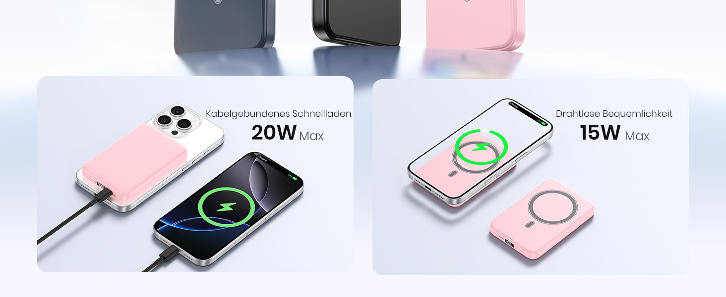 Power Bank A ADDTOP 10000mAh з PD 20W, USB-C, бездротова зарядка та LED дисплеєм (Рожевий)