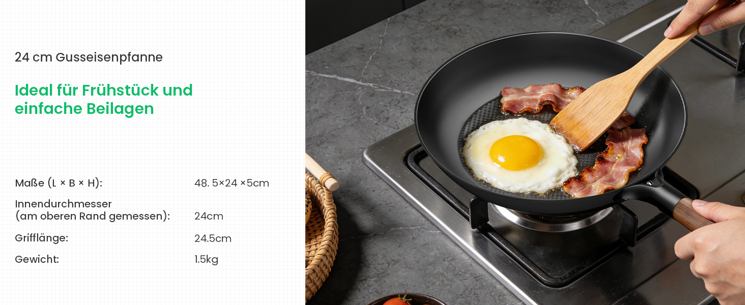 Чавунна сковорода YUTANN 28 см, для індукції, газу, електроплити, з антипригарним покриттям, без PFAS/PFOA, чорна