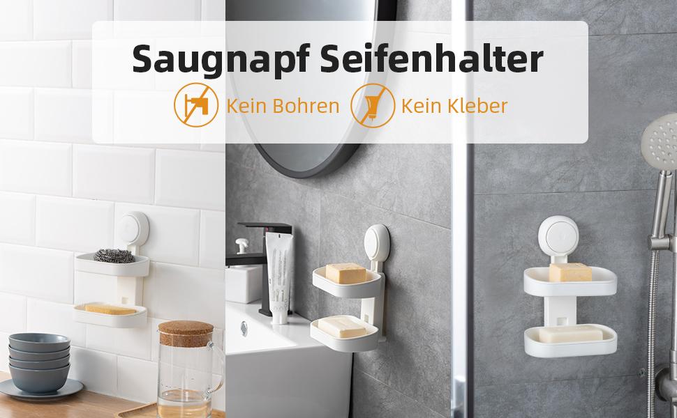 Тримач для мила LEVERLOC з піддоном, 3 кг, настінний, без свердління, з присосками, для ванної кімнати та кухні, білий, 2 рівні