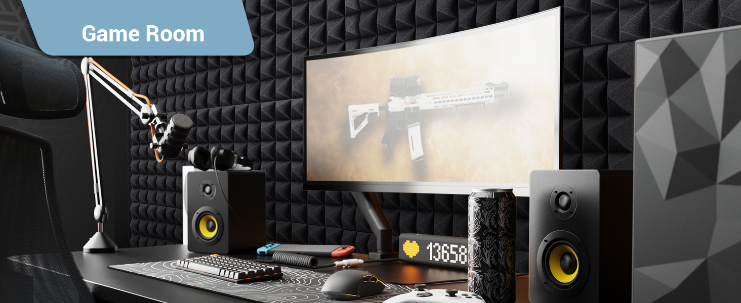 Акустичні пірамідні панелі Ohuhu для звукоізоляції, шумопоглинаючий поролон 30x30x5 см, 24 шт. (для студії, подкастів, YouTube)