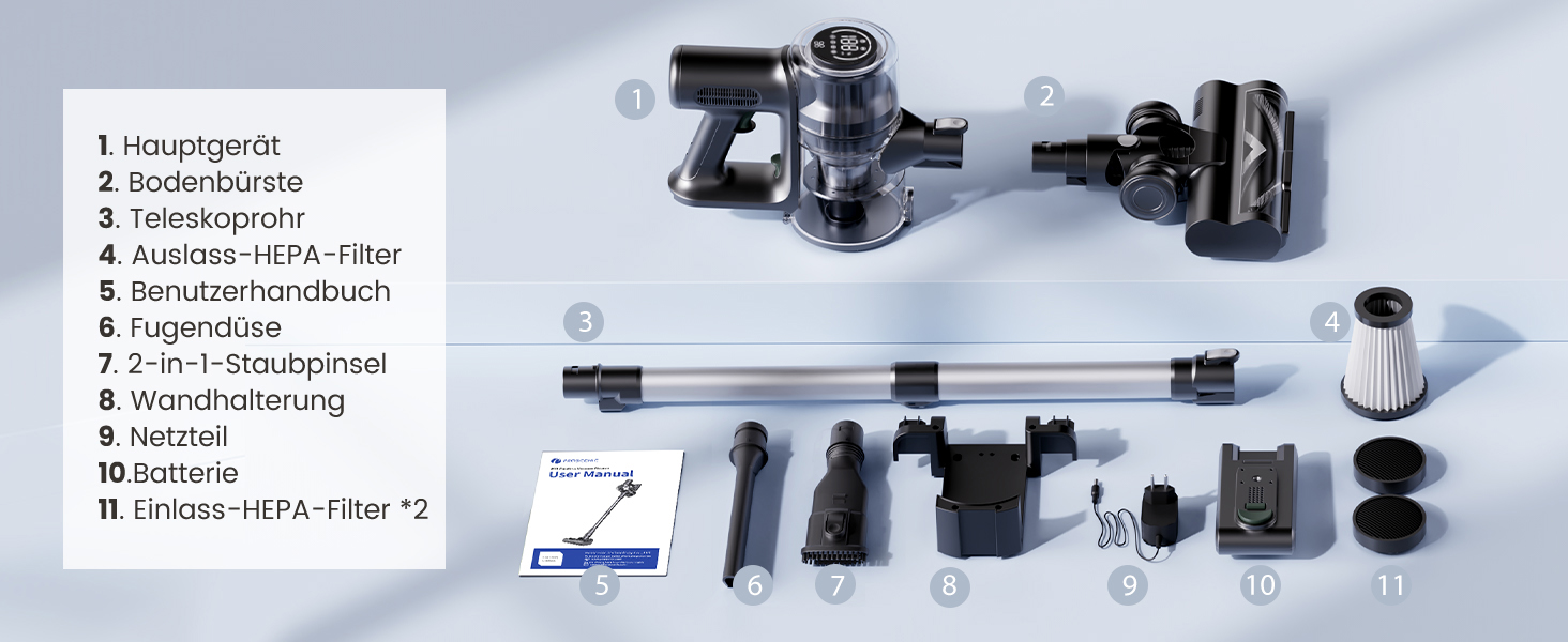 Бездротовий пилосос Proscenic P13: потужний акумуляторний пилосос з 45KPa, 550W, 45 хвилин роботи, сенсорний екран, зелене підсвічування, док-станція, 1.2L, видалення шерсті тварин, для килимів та твердих поверхонь