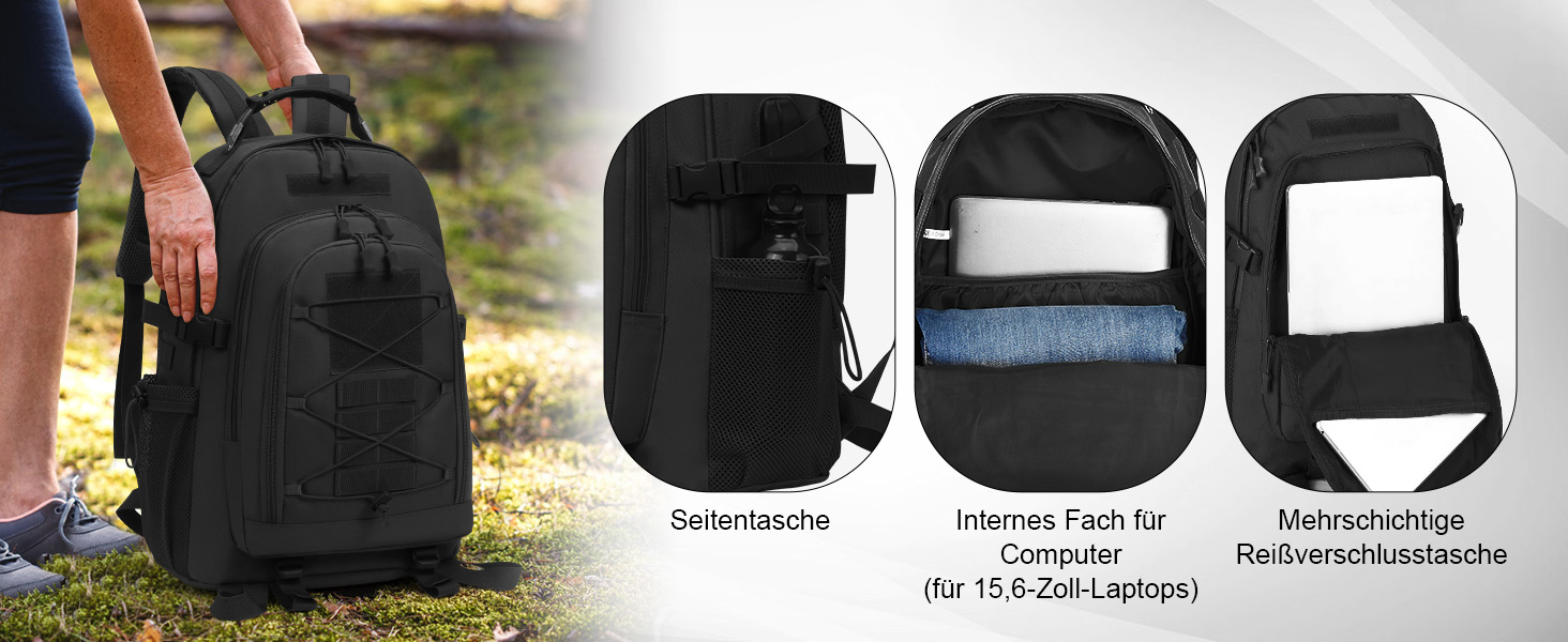 Тактичний рюкзак Molle 35/40 л, водонепроникний, для мотоциклістів, туризму, школи, з USB-портом, чорний