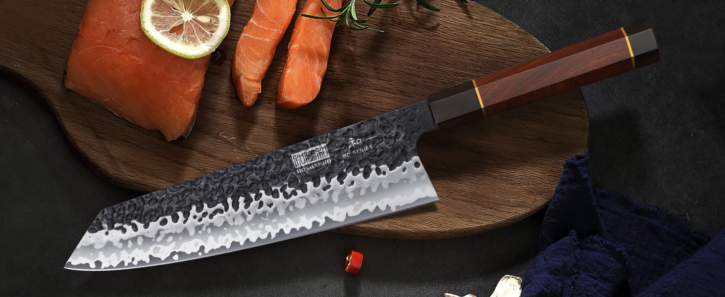 Японський ніж Kiritsuke HOSHANHO 23 см, професійний кухонний ніж з 9 шарів вуглецевої сталі, ніж шеф-кухаря з подарунковою коробкою