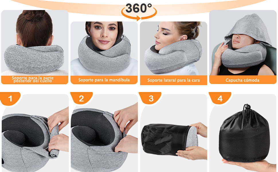 Подушка для шиї з великою капюшоном, Memory Foam, для подорожей, літаків та офісу