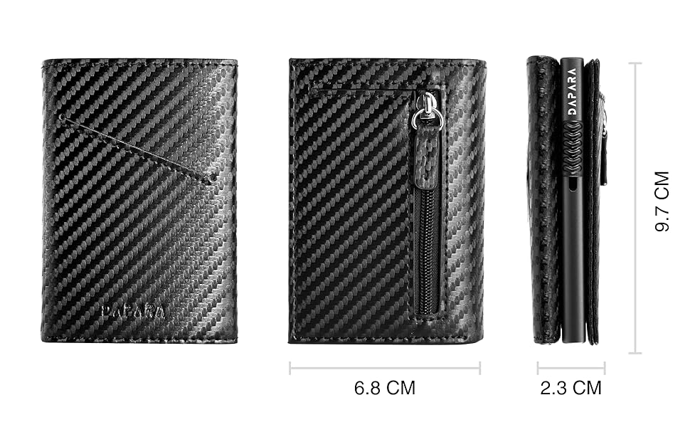 Чоловічий гаманець DAPARA з RFID-захистом | Тонкий гаманець для чоловіків з відділом для монет | Гаманець-картхолдер на 12 карт | Чоловічий гаманець з карбону - чорний