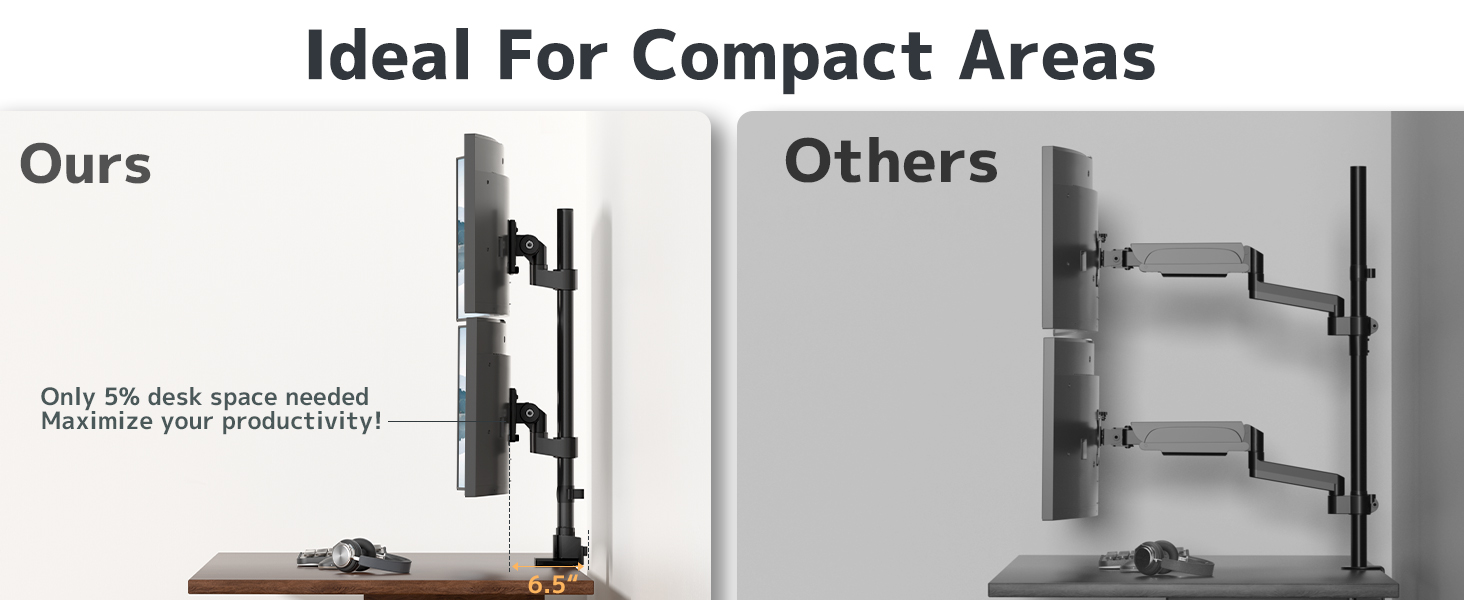 Кріплення для монітора 2 монітори один над одним, 24-57 дюймів, для плоских та вигнутих екранів, вантажопідйомність 2-27 кг, чорний