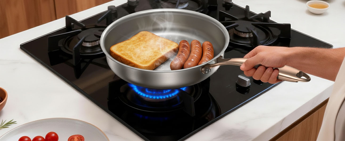 Сковорода Edelstal 28 см з титановим покриттям, індукційна, нержавіюча сталь 18/10, з рожево-золотистою ручкою (без PTFE, PFAS, PFOA) для всіх типів плит