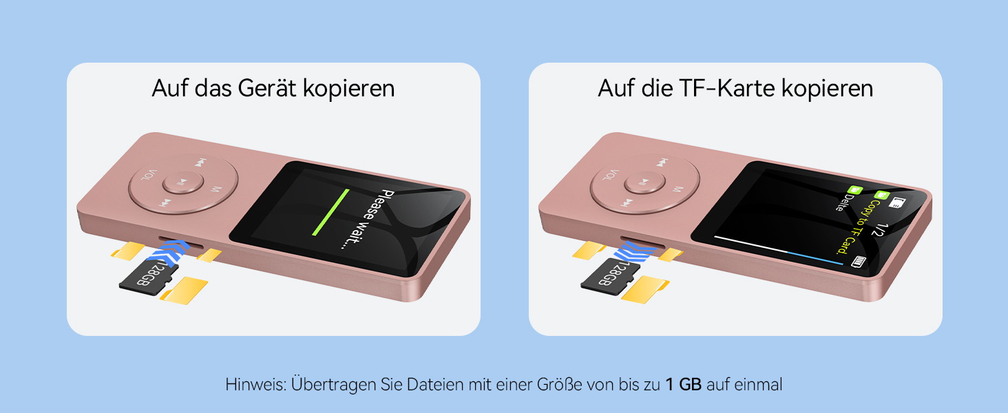 MP3 плеєр AGPTEK 64GB HiFi музичний плеєр з часом роботи до 70 годин, підтримка карт пам'яті до 128 ГБ, легкий та компактний, рожевий